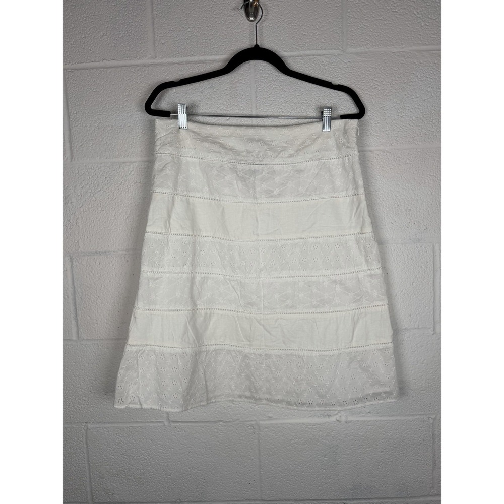 Saint Tropez West Skirt 12 White Eyelet Embroidered Cotton Linen Cottagecore